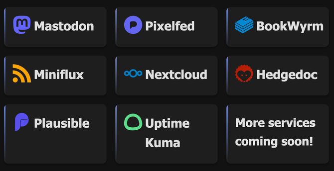 A screenshot showing the list of services offered by stic.earth.