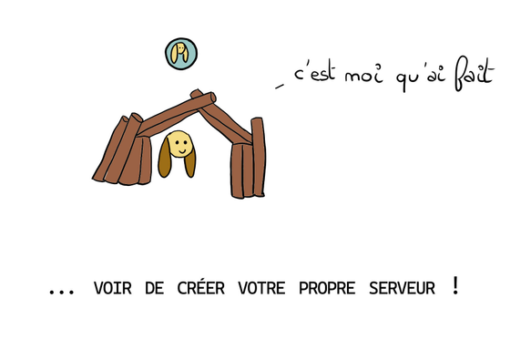 petit chien a créé sa cabane-serveur,  il dit "c'est moi qu'ai fait" et il y a écrit "... voir de créer votre propre serveur !"