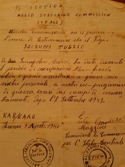 A document in Italian issued from the Allies in Florence in 1943