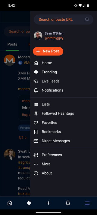 PrivacySafe Social menu