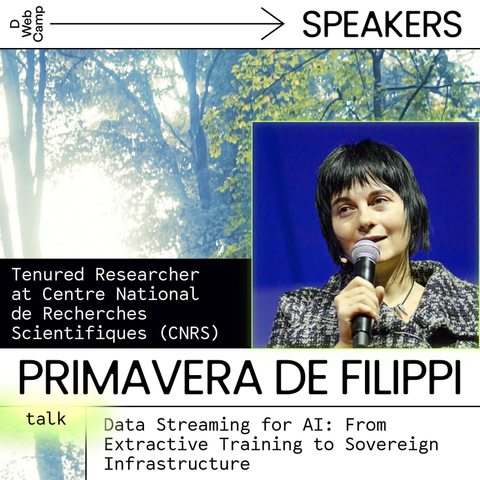 Graphic of Primavera De Filippi and title of talk