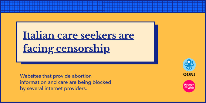 Cover image for report on the blocking of reproductive health websites in Italy