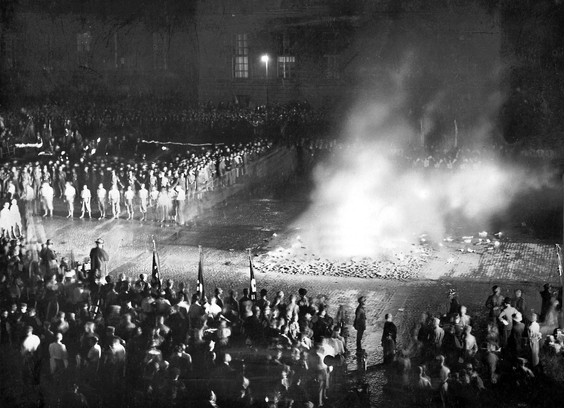 Nazis burning books, papers & magazines not approved of by the Fuhrer