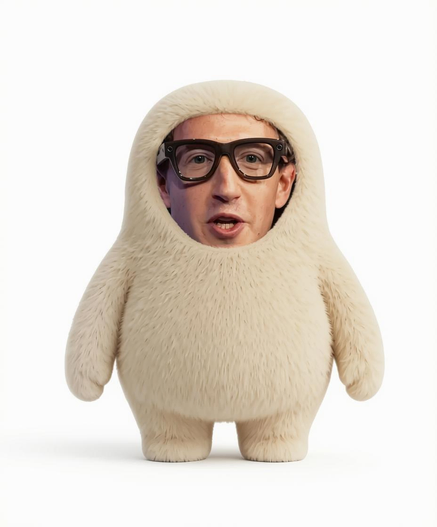 Mark Muserberg: Meta's Muse mascot with Mark Zuckerberg's face, wearing pervert Meta glasses.